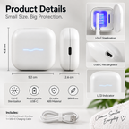 White UV toothbrush sterilizer showing product details and dimensions