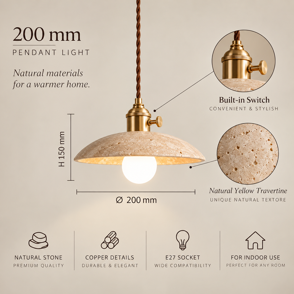 Natural Stone Pendant Light – Modern Scandinavian Ceiling Lamp