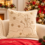 Christmas Faux Rabbit Fur Pillow Cover decorated with embroidered gold and beige snowflakes
