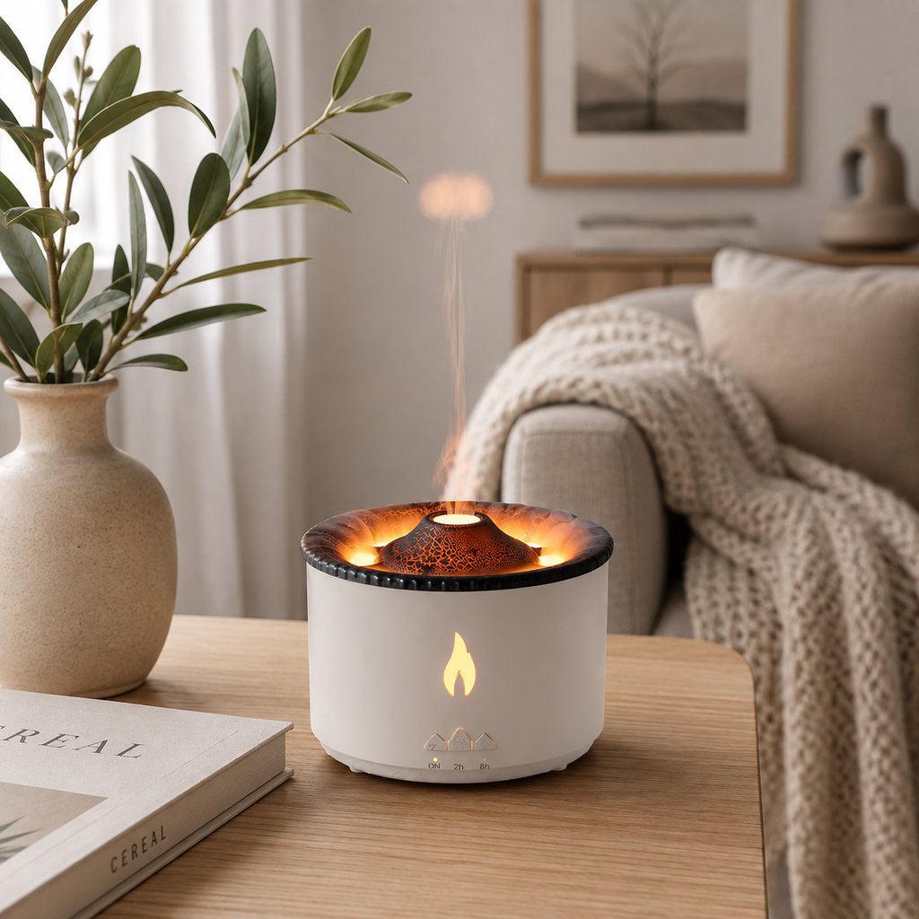 Volcano Flame Humidifier & Aroma Diffuser – Ambient Mist Effect