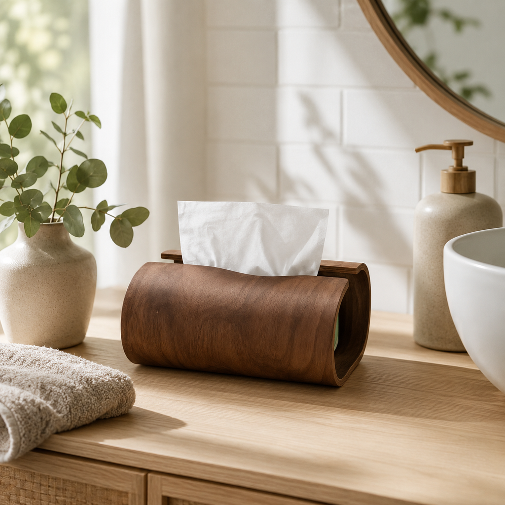 Natural Wood Tissue Box Cover – Rustic Scandinavian Tissue Holder
