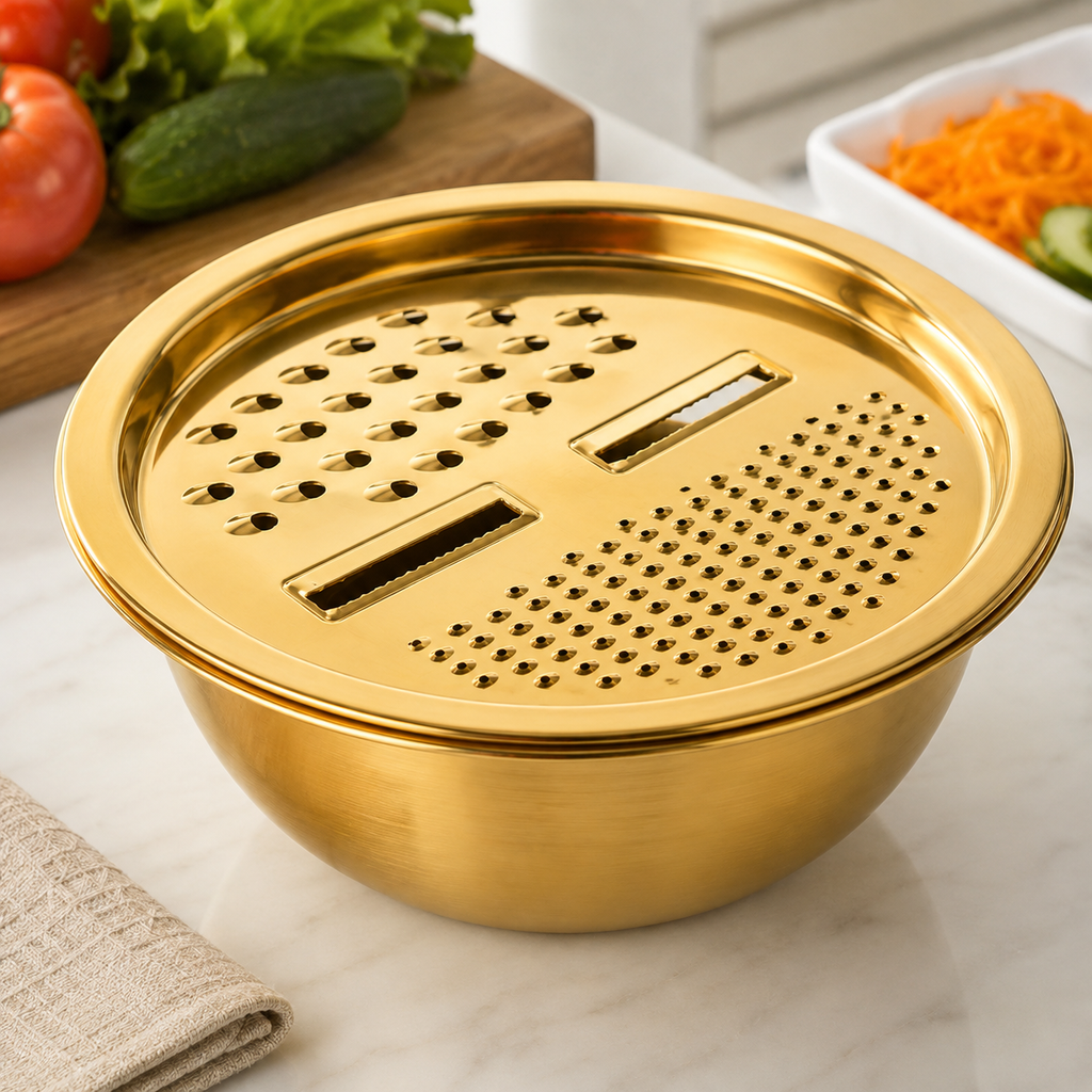 3-in-1 Stainless Steel Kitchen Prep Bowl – Grater, Strainer & Mixing Bowl