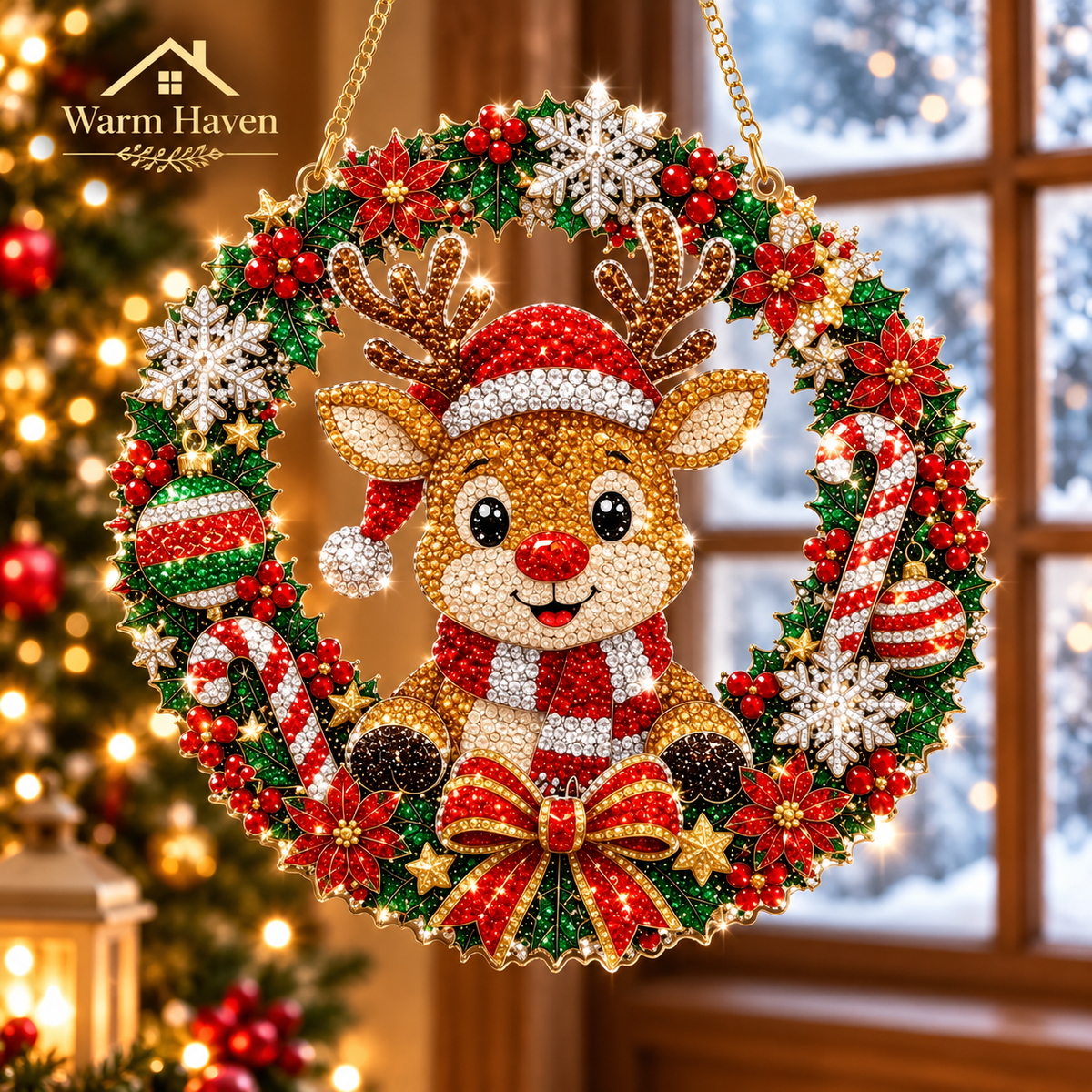DIY Christmas hanging ornaments with a golden bell and festive Christmas decorations