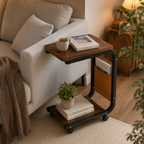 C-Shaped Rolling Side Table with Storage – Modern Sofa & Bedside Table