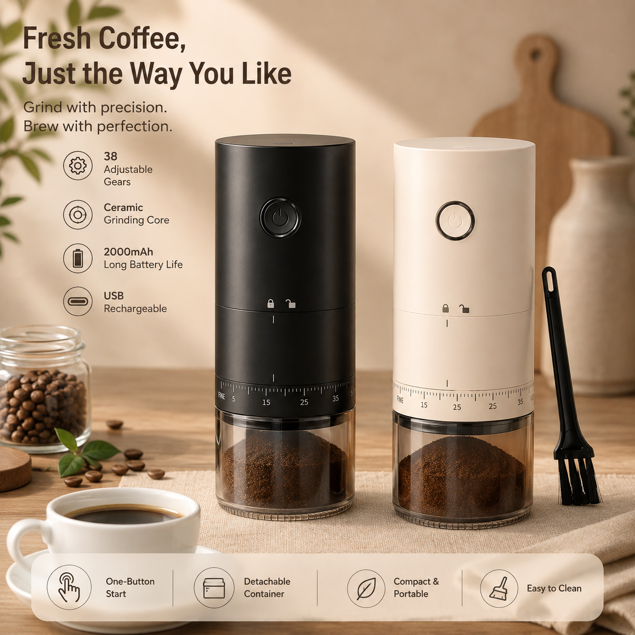 Portable Electric Coffee Grinder – 38 Adjustable Grind Settings | Warm Haven