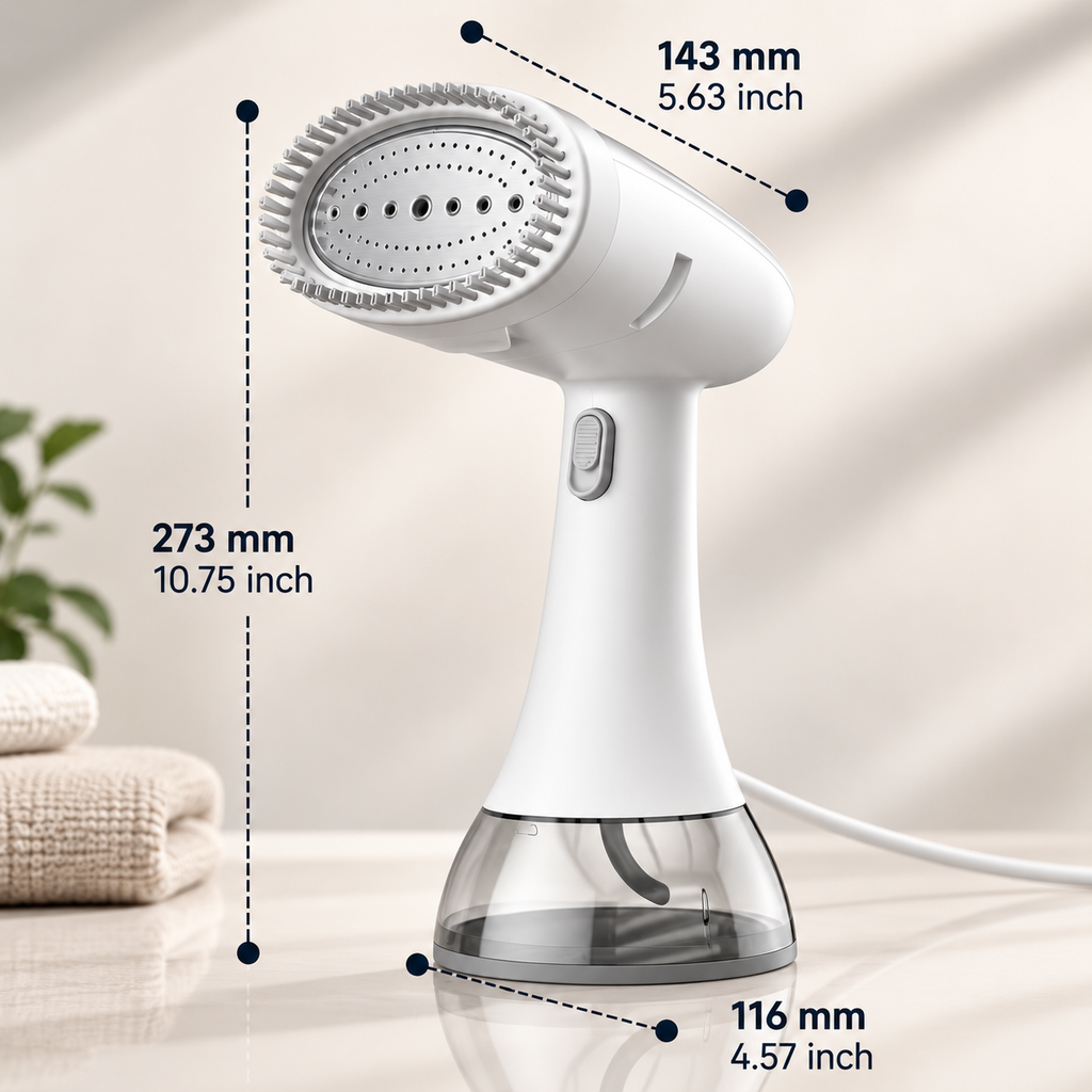 handheld garment steamer with 1500W power and quick wrinkle removal