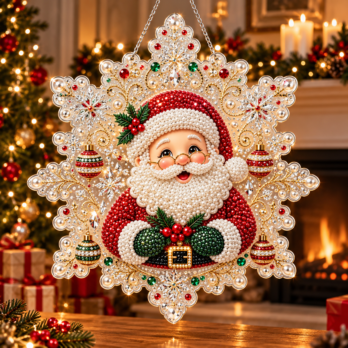 DIY Snowflake Diamond Painting Kit with a Santa Claus Christmas design