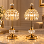Cordless crystal table lamps with a sparkling crystal-style shade and polished gold base
