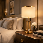 Nordic Luxe Bedside Table Lamp – Elegant Gold & White