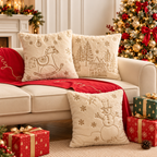 Christmas Faux Rabbit Fur Pillow Cover close-up showing Merry embroidery and tiny snowflake details