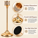 3-piece gold candle holder set styled in a warm elegant interior with floral and Christmas decor