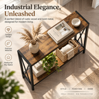 2-Tier Narrow Console Table – Rustic Wood & Black Metal