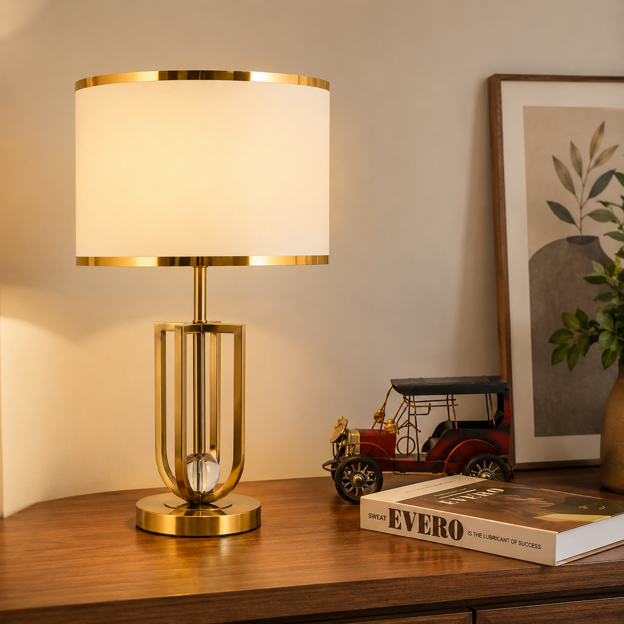Nordic Luxe Bedside Table Lamp – Elegant Gold & White