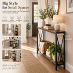 2-Tier Narrow Console Table – Rustic Wood & Black Metal