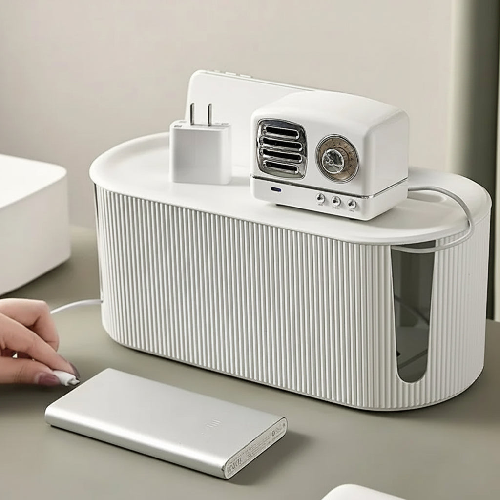 Nordic Cable Management Box – Desktop Plug & Wire Organizer