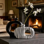 Nordic Ceramic Stripe Vase Collection – Modern Decorative Flower Vase