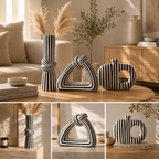Nordic Ceramic Stripe Vase Collection – Modern Decorative Flower Vase
