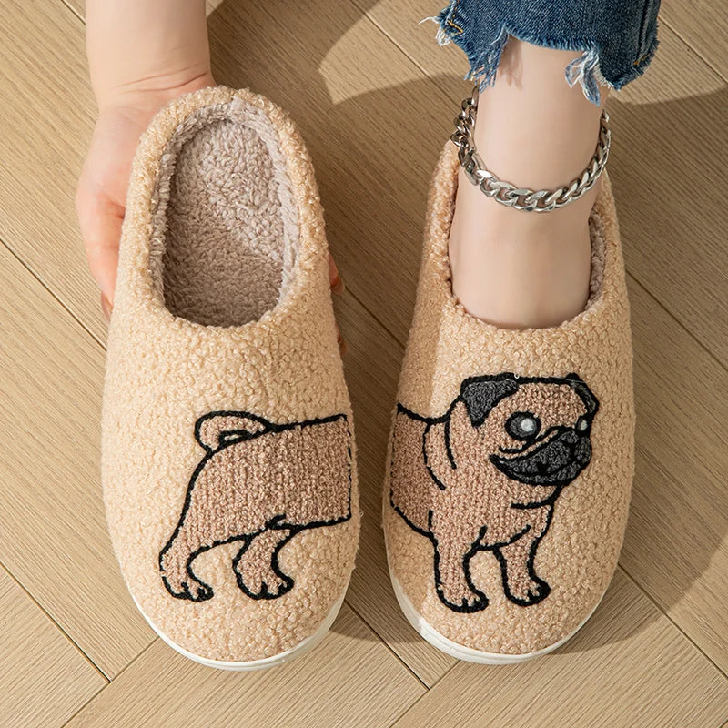 Cartoon Cat & Puppy Embroidered Home Slippers