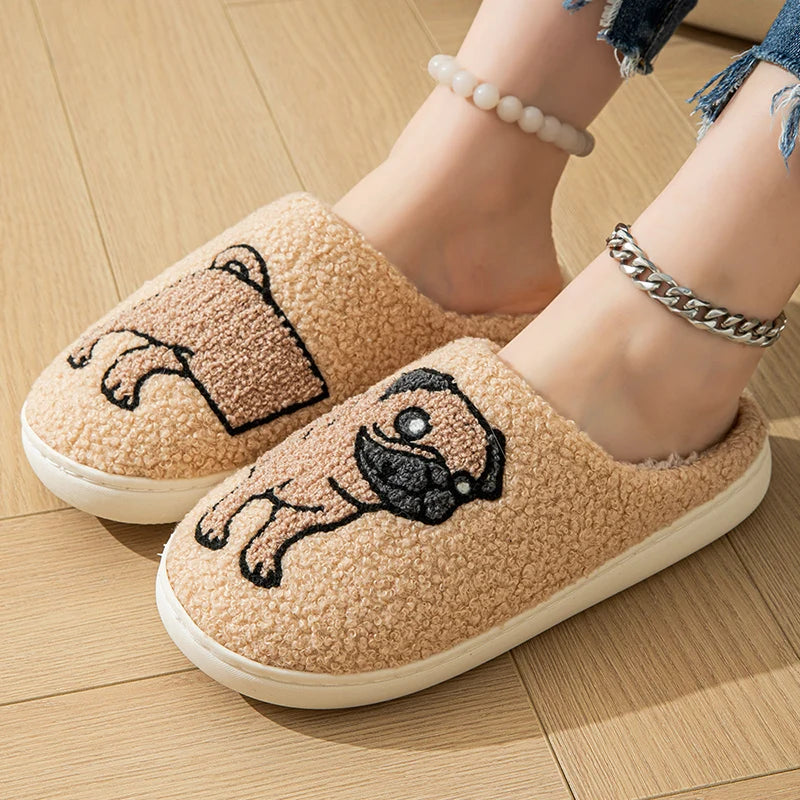 Cartoon Cat & Puppy Embroidered Home Slippers