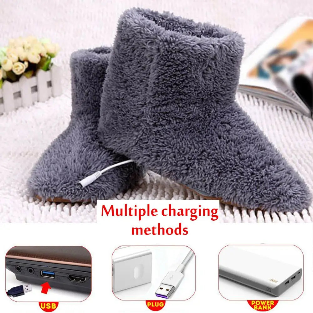 USB Heated Plush Foot Warmer Shoes