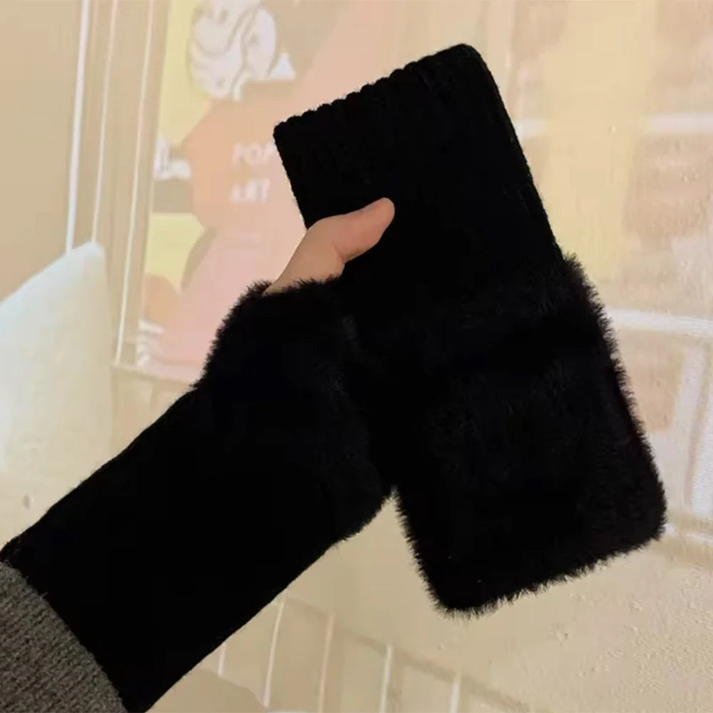 Winter Women's Half Cut Finger Knitted Gloves