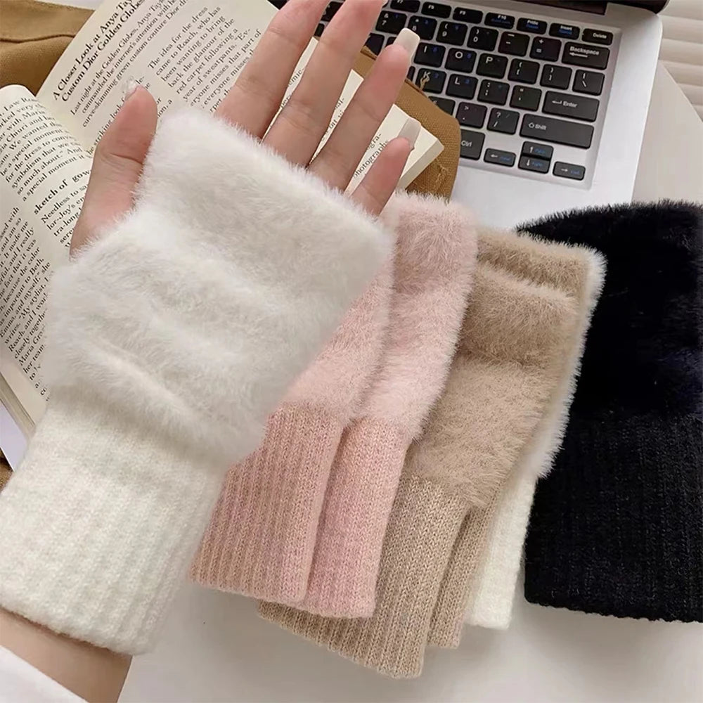 Winter Women's Half Cut Finger Knitted Gloves