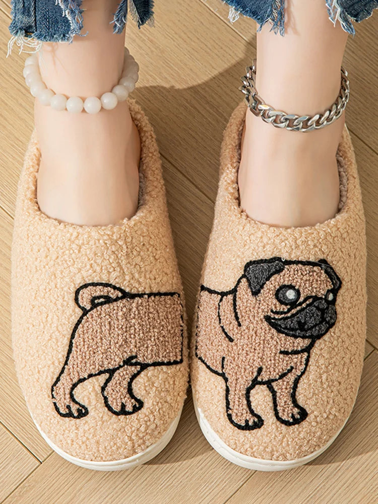 Cartoon Cat & Puppy Embroidered Home Slippers