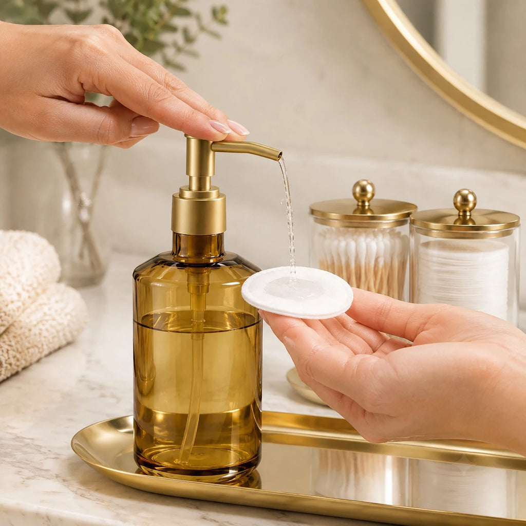 4-Piece Bathroom Vanity Organizer Set – Soap Dispenser & Cotton Storage Jars