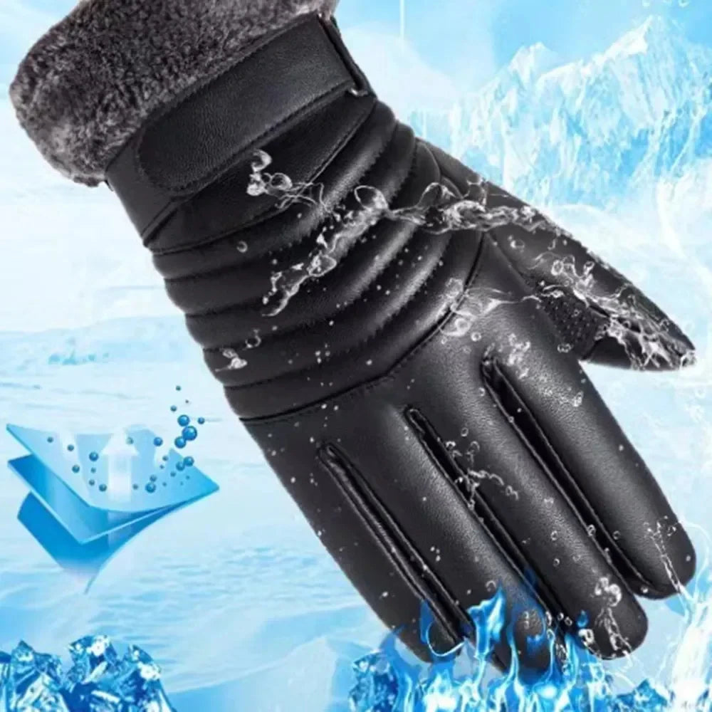 Men's Winter Fur Mouth Plush Insulation Gloves