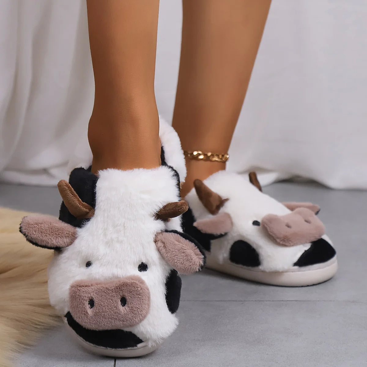 Pallene Cow Milk Fuzzy Slippers