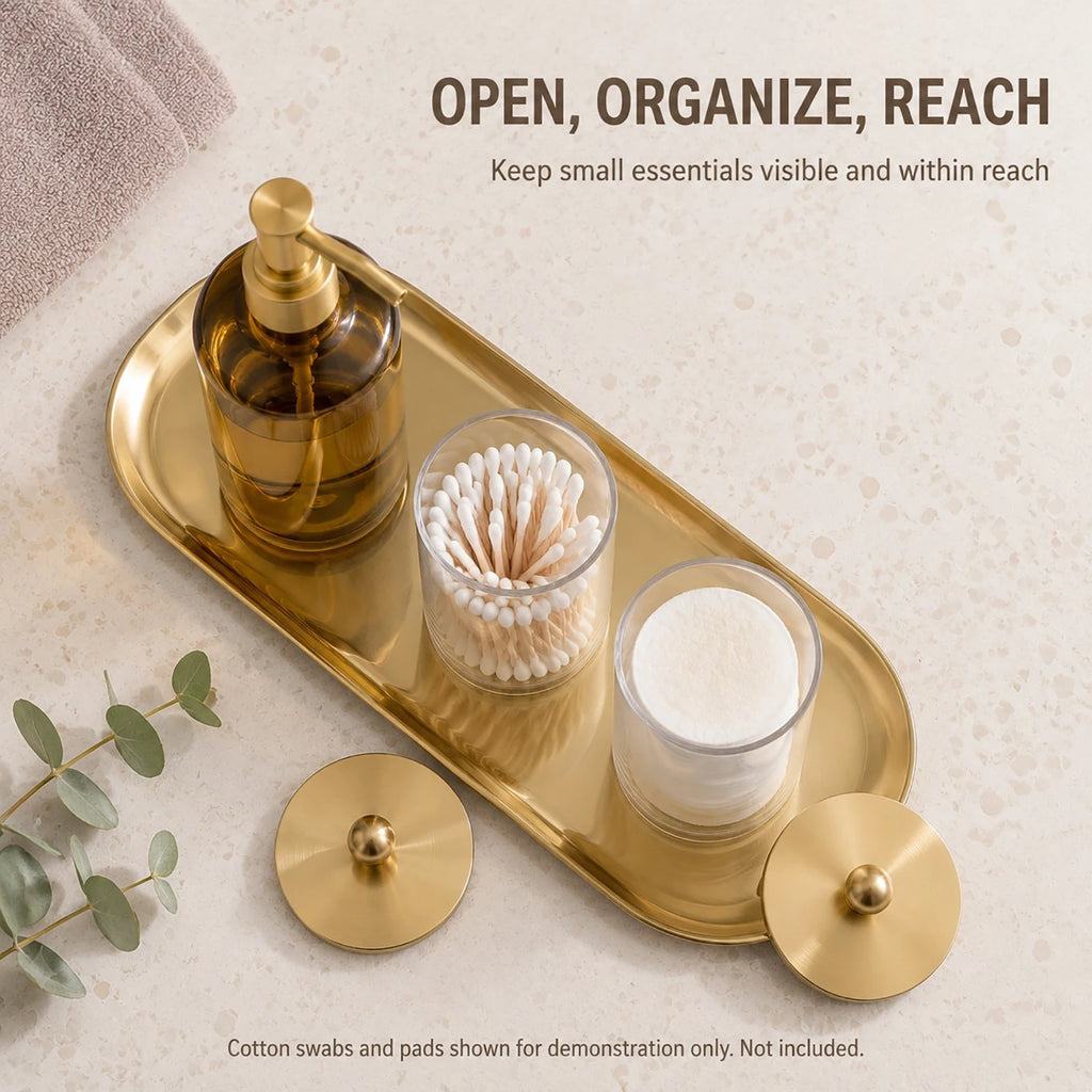 4-Piece Bathroom Vanity Organizer Set – Soap Dispenser & Cotton Storage Jars