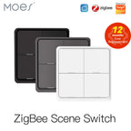 Moes ZigBee Scene Switch with black, gray, and white options on a white background.