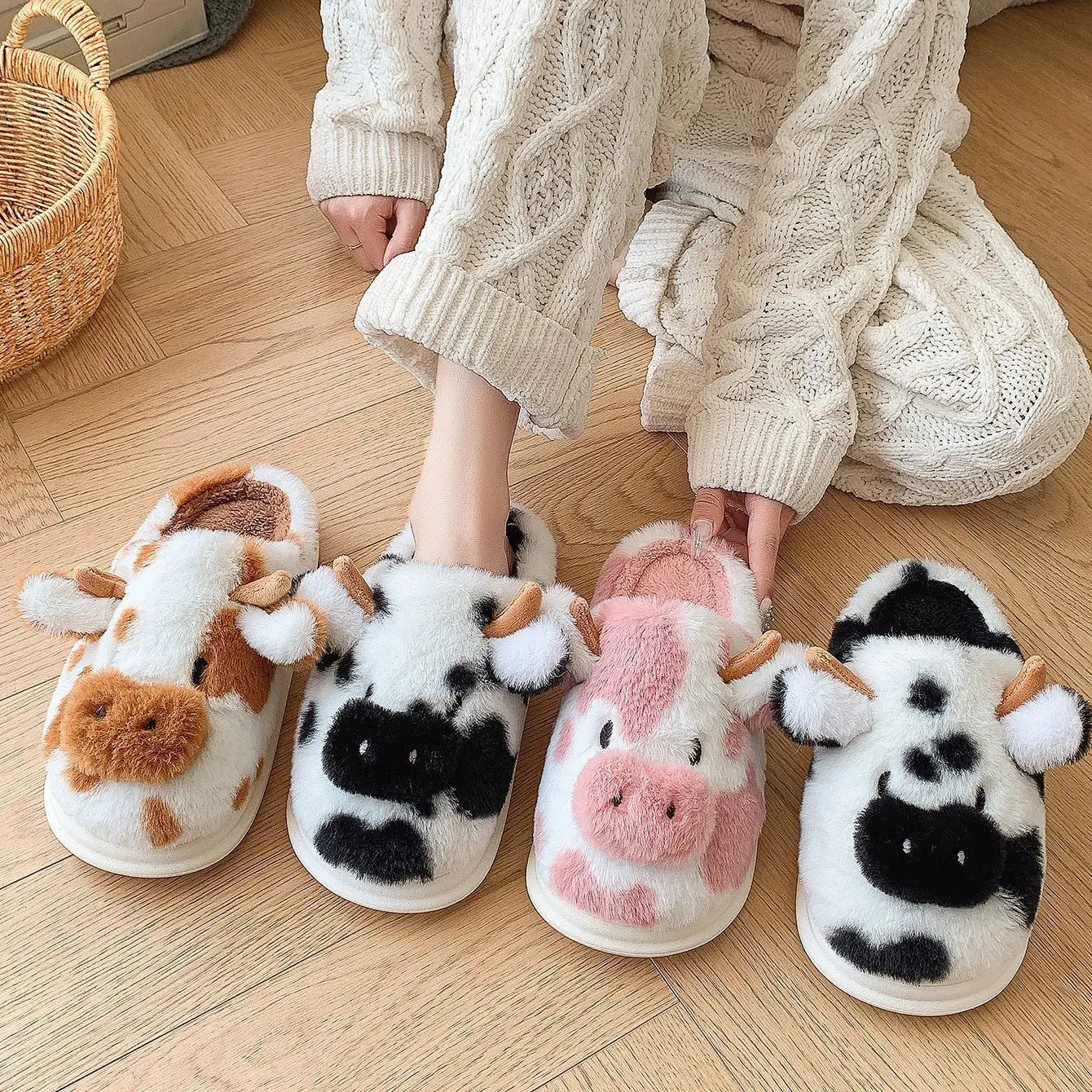 Pallene Cow Milk Fuzzy Slippers