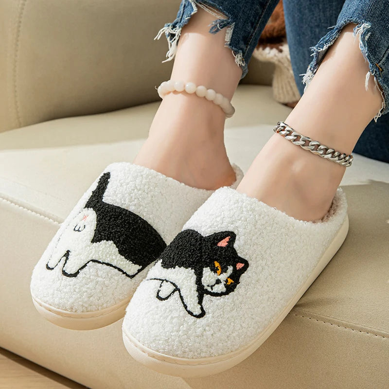 Cartoon Cat & Puppy Embroidered Home Slippers