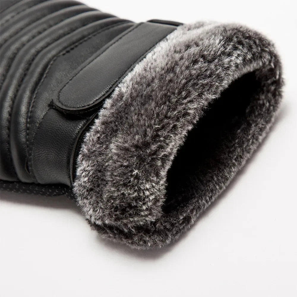 Men's Winter Fur Mouth Plush Insulation Gloves