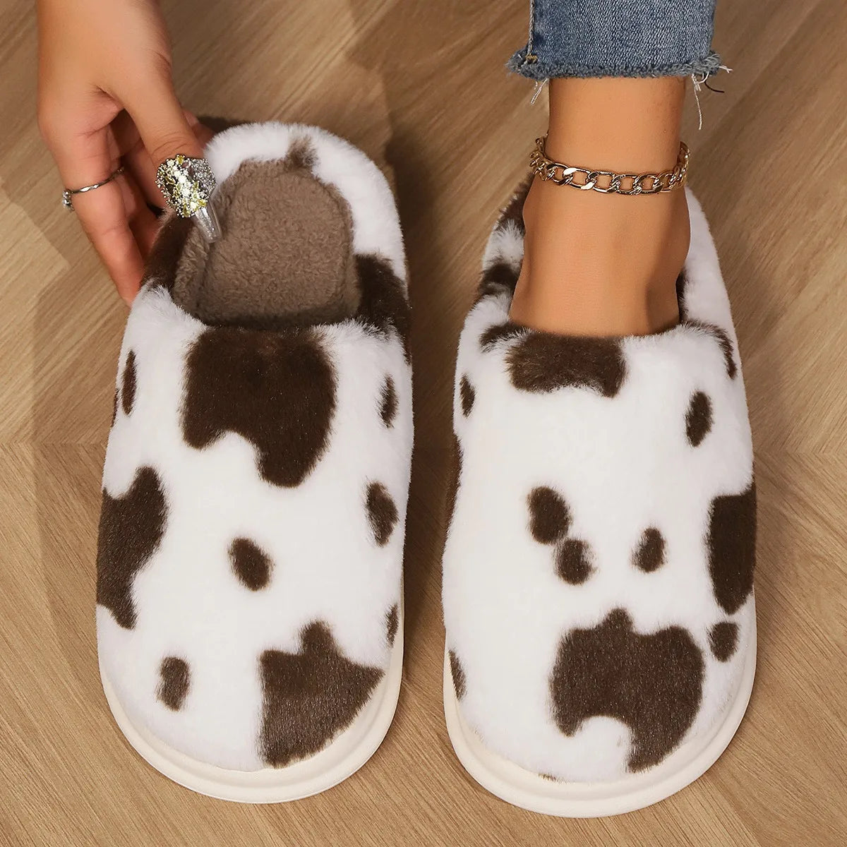 Pallene Cow Milk Fuzzy Slippers