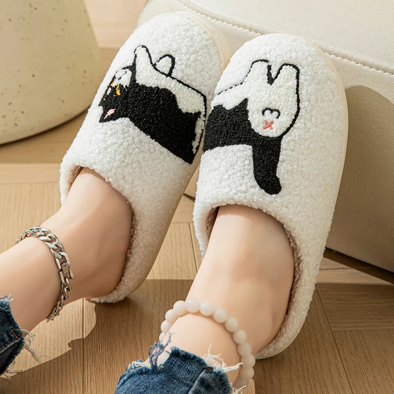 Cartoon Cat & Puppy Embroidered Home Slippers