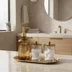 4-Piece Bathroom Vanity Organizer Set – Soap Dispenser & Cotton Storage Jars