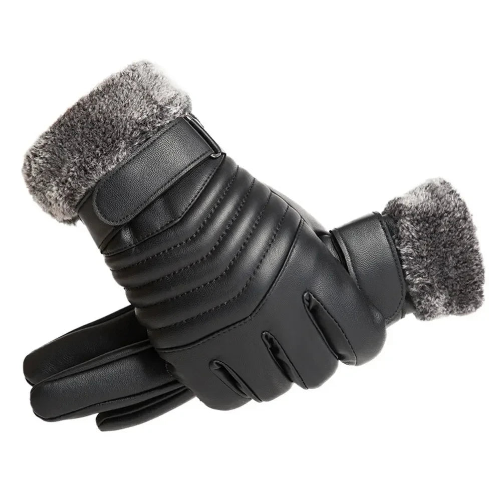 Men's Winter Fur Mouth Plush Insulation Gloves