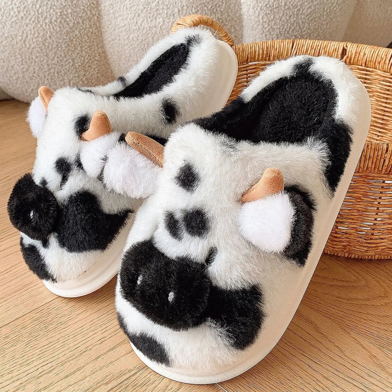 Pallene Cow Milk Fuzzy Slippers