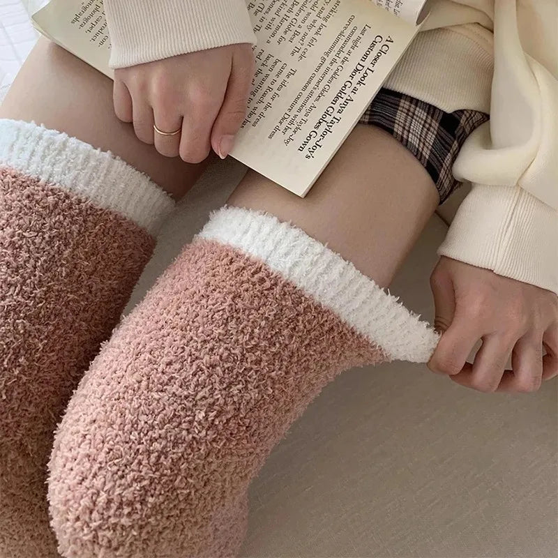 Women's Winter Coral Fleece Over-Knee High Socks