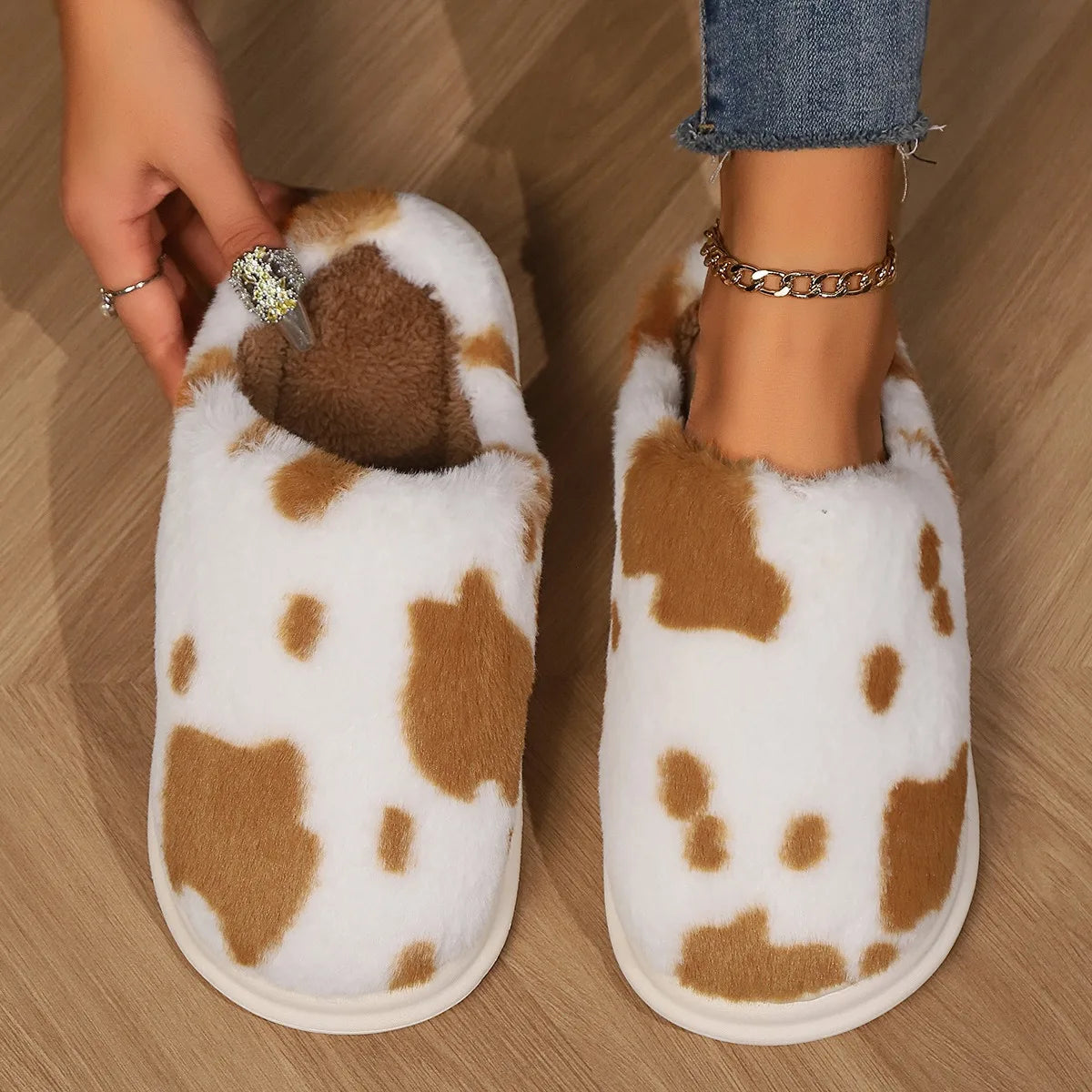 Pallene Cow Milk Fuzzy Slippers