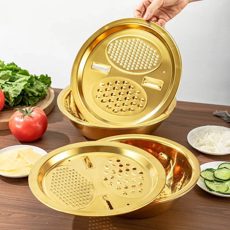 3-in-1 Stainless Steel Kitchen Prep Bowl – Grater, Strainer & Mixing Bowl
