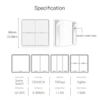 Technical specifications of a scene switch with dimensions and features on a white background