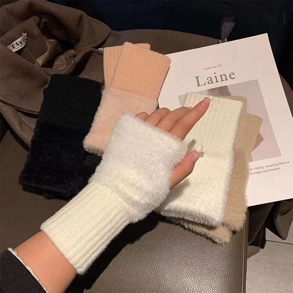 Winter Women's Half Cut Finger Knitted Gloves