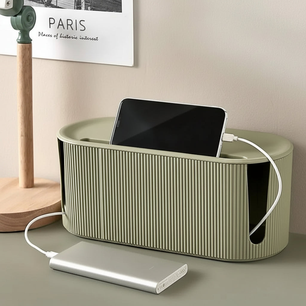 Nordic Cable Management Box – Desktop Plug & Wire Organizer