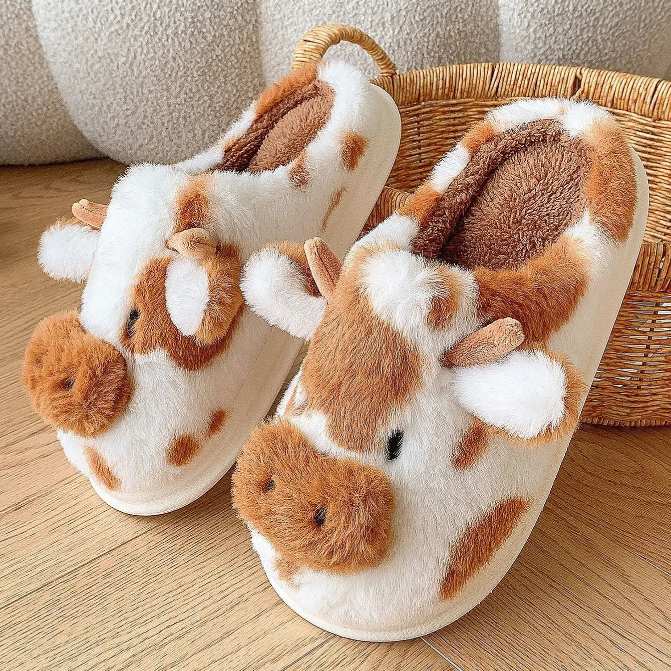 Pallene Cow Milk Fuzzy Slippers