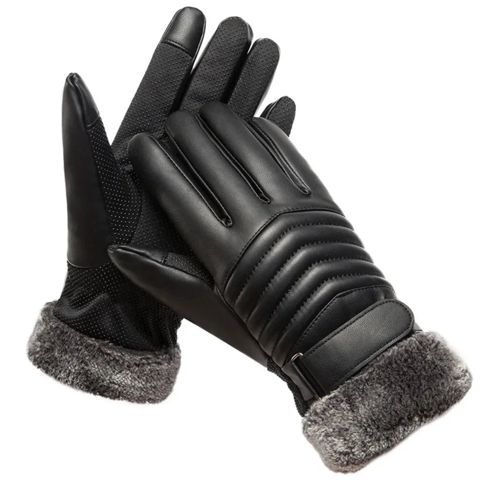 Men's Winter Fur Mouth Plush Insulation Gloves