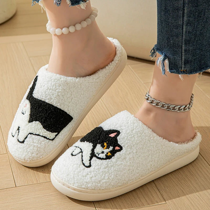 Cartoon Cat & Puppy Embroidered Home Slippers