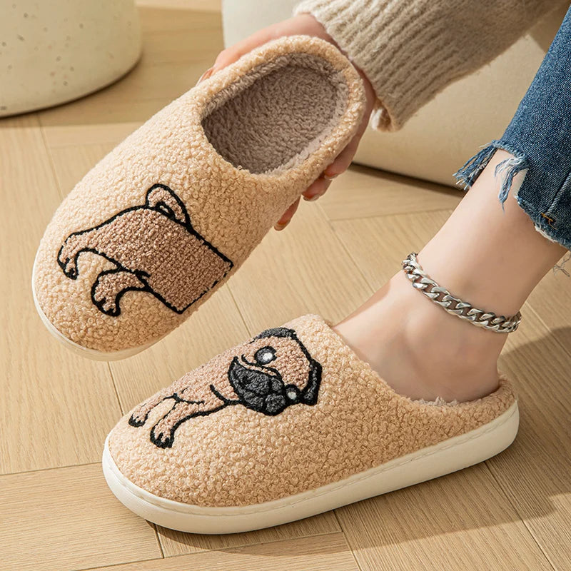 Cartoon Cat & Puppy Embroidered Home Slippers